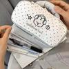Dotted Print Pencil Case Light Weight Polyester Pen Pouches with Handle Large Capacity Pen Organiser Travel Makeup Bag