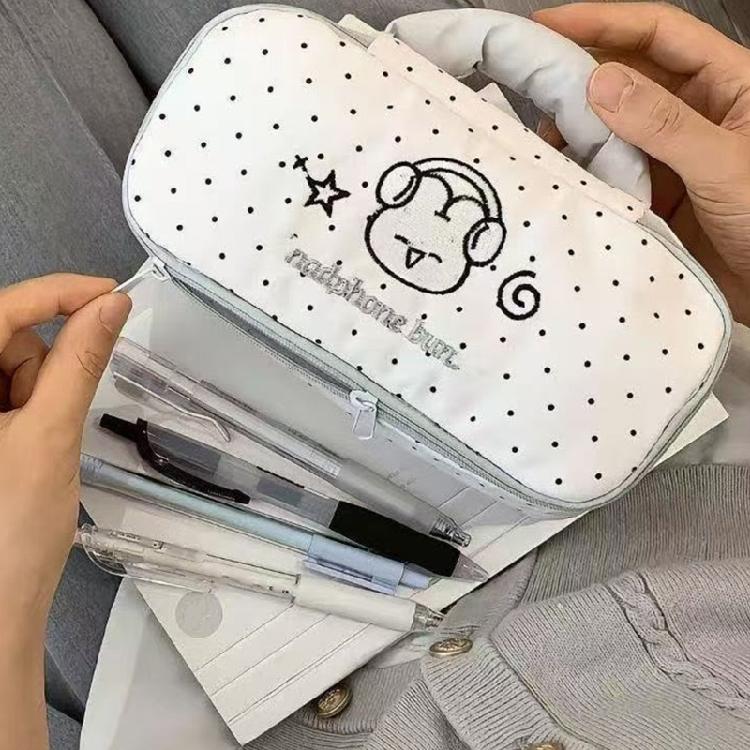 Dotted Print Pencil Case Light Weight Polyester Pen Pouches with Handle Large Capacity Pen Organiser Travel Makeup Bag