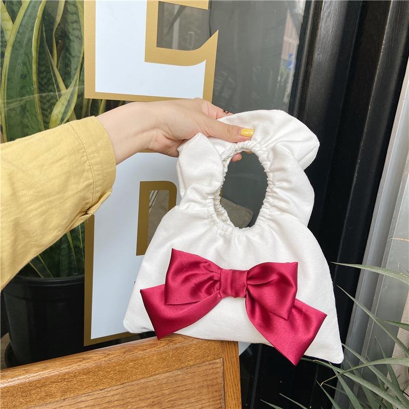 1 Cute bow bag mini wrist cloud bag women's new pleated lace handbag