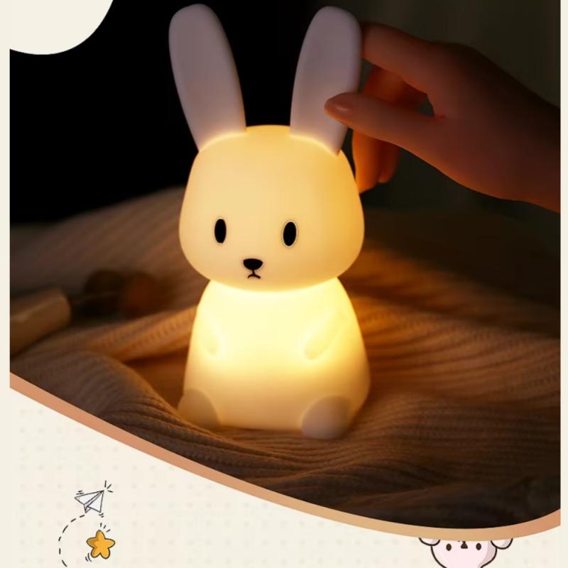 Night Light LED Silicone Rabbit Lamp Kids Bedroom Decorate Rechargeable Bedhead Desktop Cute Decoration Children Gift Party Warm