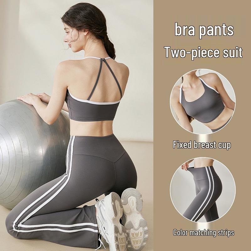 

Women s Summer Fitness Sports Suit: High-Waist Flare Yoga Pants & Suspender Top Set Extra Large