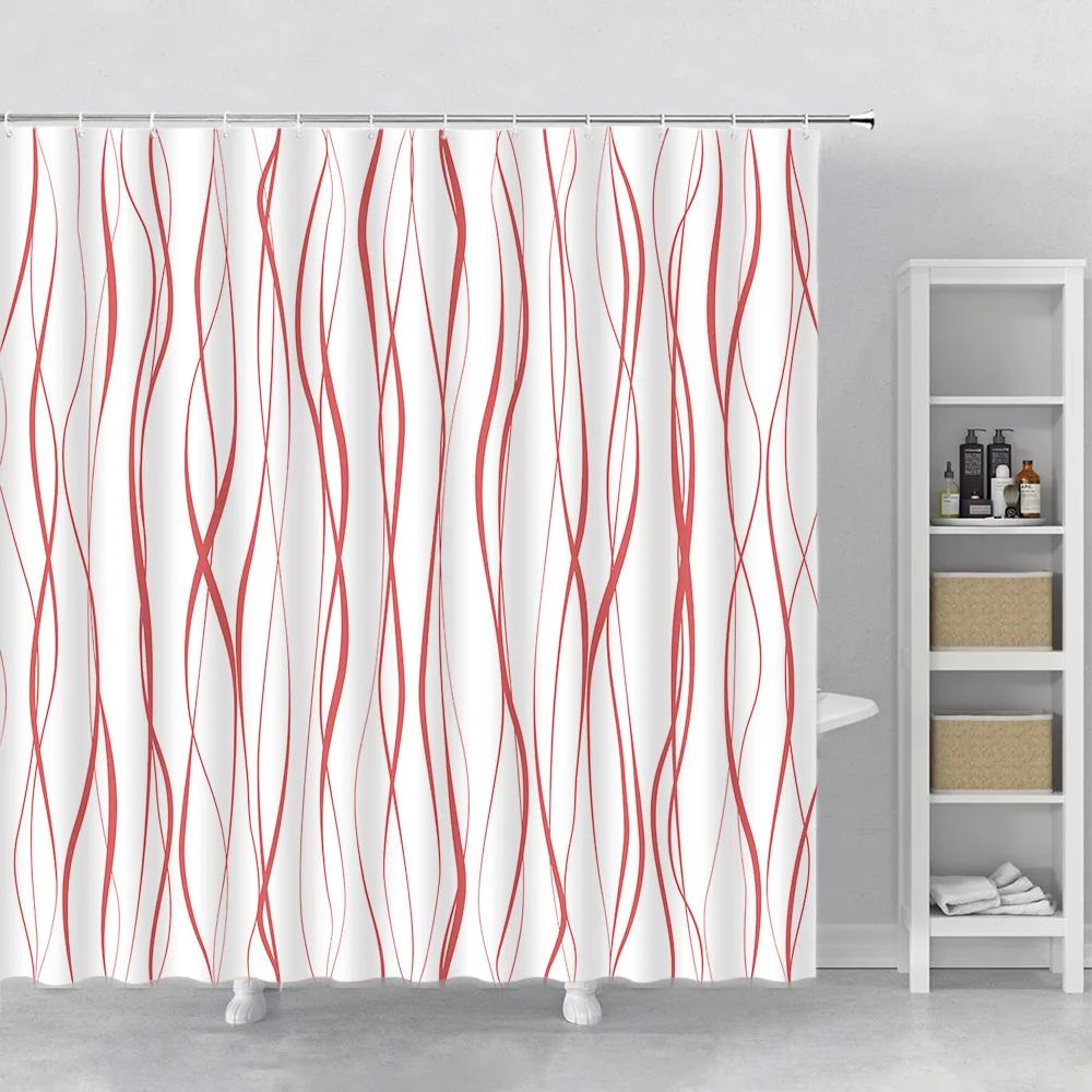 Geometryczna Falista Linia Zasłona Prysznicowa Nowoczesny Minimalistyczny Wystrój Domu Tkanina Poliestrowa Zasłona Kąpielowa Można Prać w Pralkce Haczyk do Łazienki