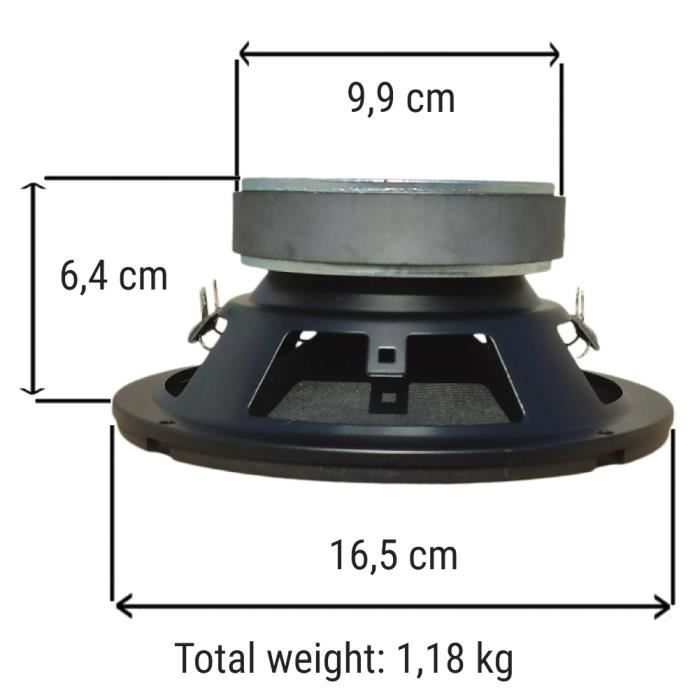 1 caisson de basse MASTER AUDIO MA16W/4+4 16,5 cm 6,5" 150 watts rms 300 watts max dvc 4+4 ohms suspension en gomme, 1 pièce