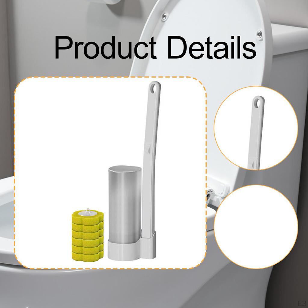 Toilet Brush Set Accessories and 6 Refills Heads, Professional Efficient Bowl Cleaning