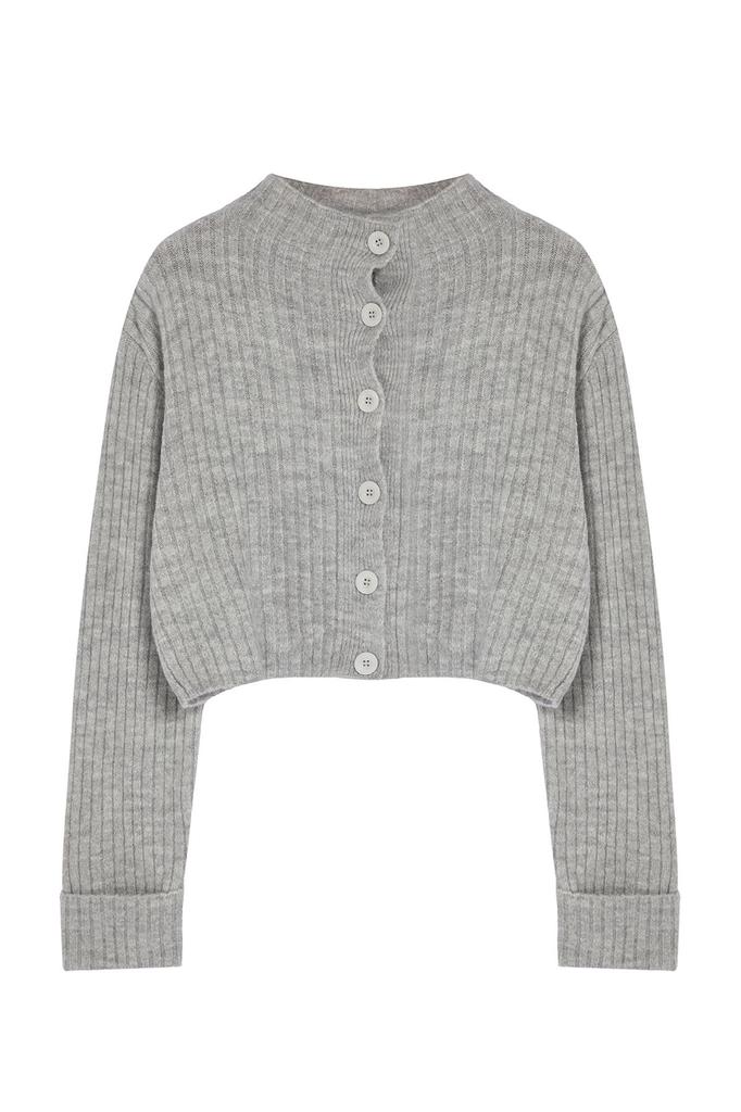 Women's Elegance Style Cardigan Pink Crop Soft Textured Stand Collar Knitwear Cardigan