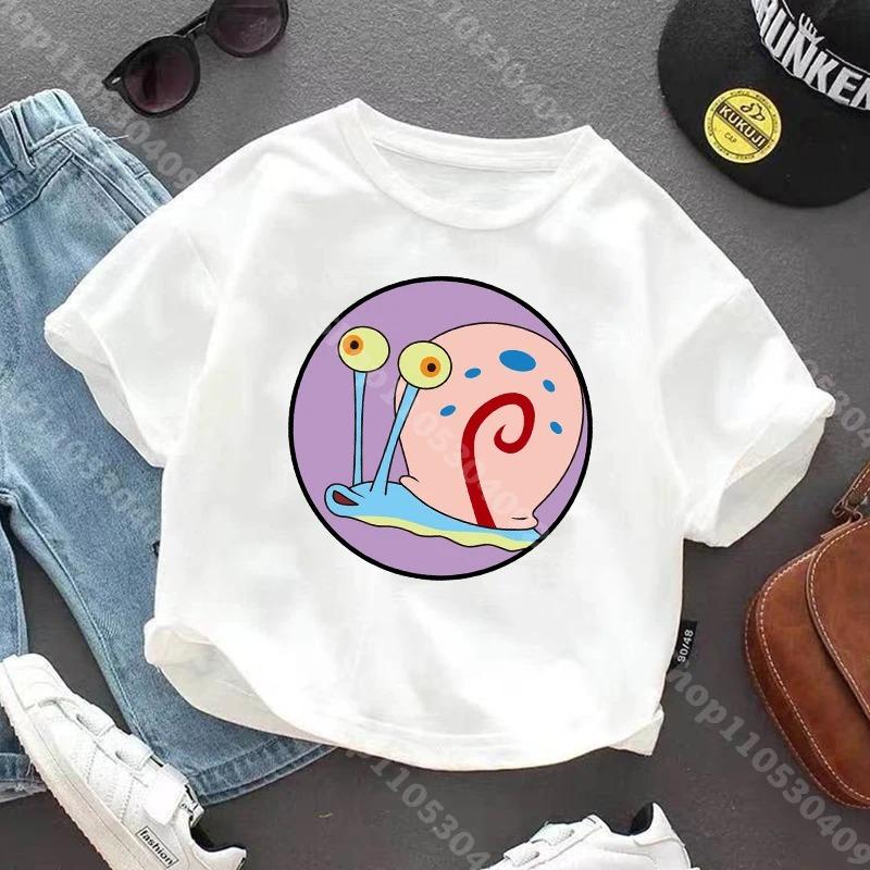 Shortsleeve Tshirt for Children of SpongeBobcotton Jersey with Anime Character Print Casual Summer Tshirts with Round Neck