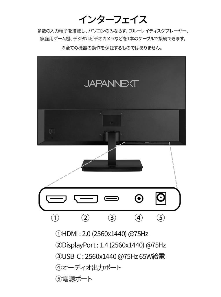 IPS LCD Monitor with WQHD 65W Power Warranty 23.8-inch JN-IPS238WQHD2-C65W (2560x1440) Resolution, HDMI, DisplayPort, USB-C (Max Supply), 100% sRGB,