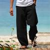 Spring and summer men's trousers solid color thin cotton and linen casual straight pants high waist shows long legs