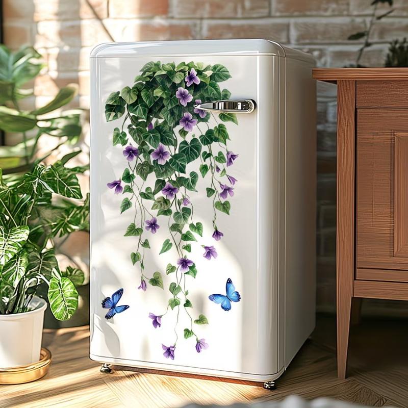 Colorful Butterfly Flowers Refrigerator Decoration Stickers Self-Adhesive Removable Decal Glass/ Door/Wall Sticker Home Decorati