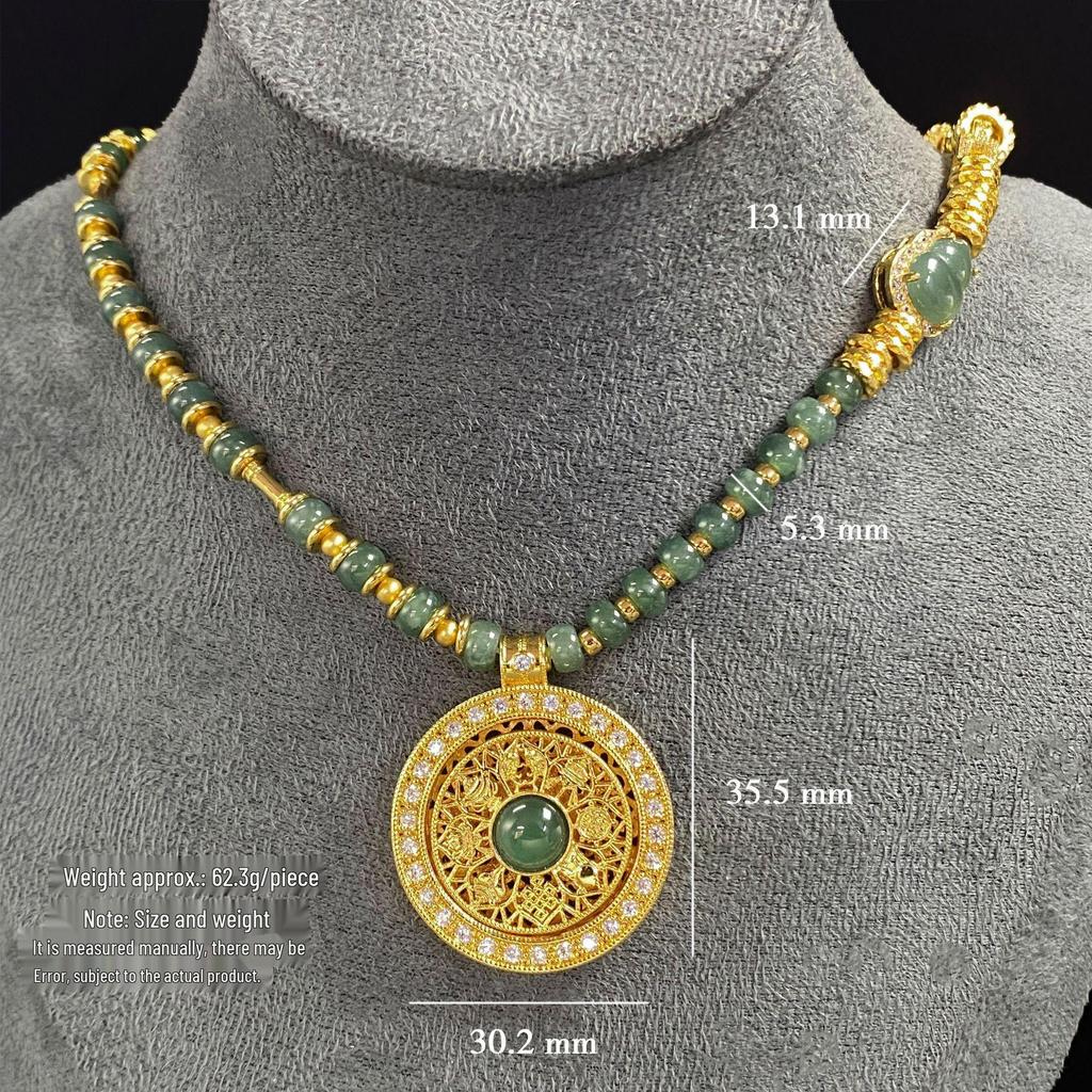 Jade Stone Large Compass Necklace - Vintage Luxurious Pendant