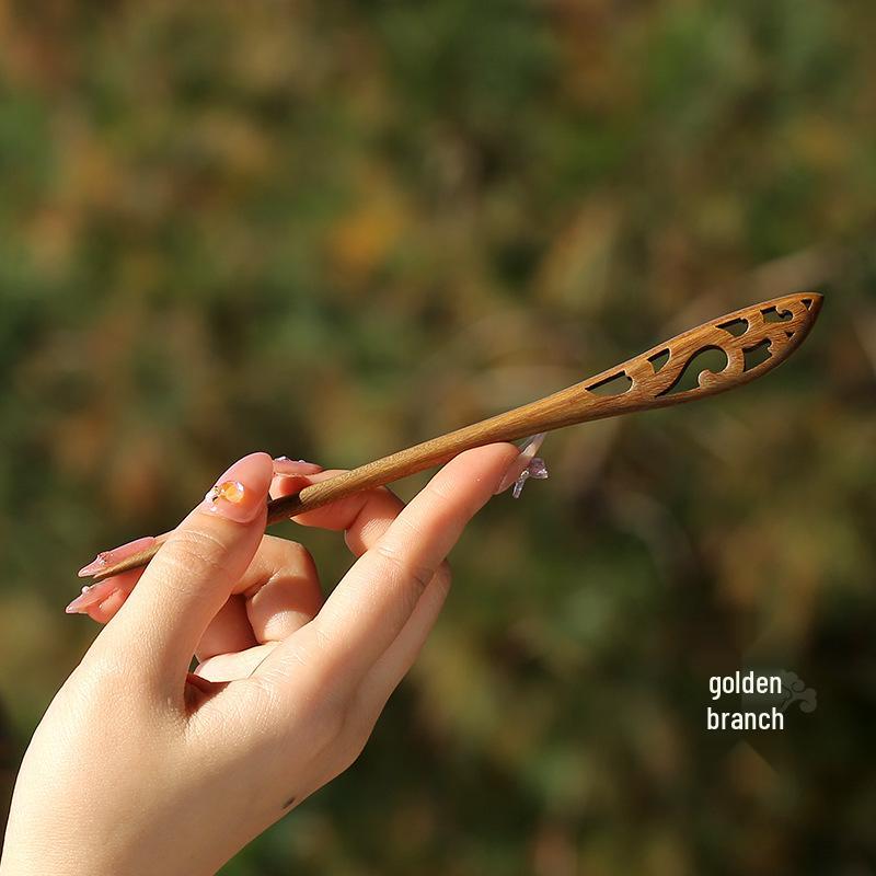 High-End Natural Ebony Wood Hairpin - Extended Chinese Ancient Style Black Hair Bun Accessory