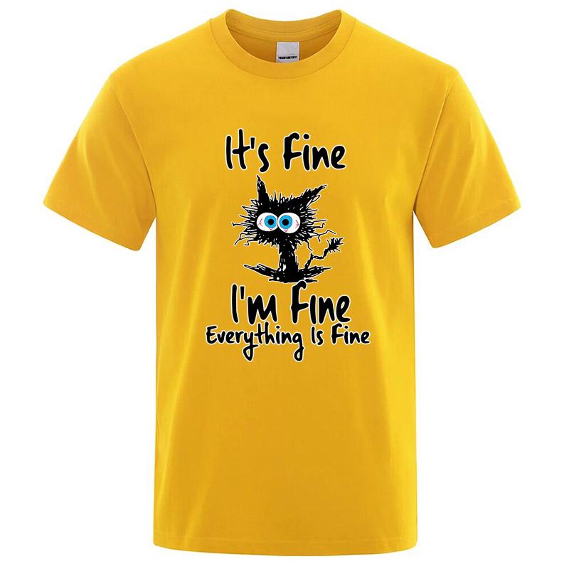 Men's High Quality T-shirt Cotton Blend Funny Cool Cat Printed T-shirt Casual Men Short Sleeve