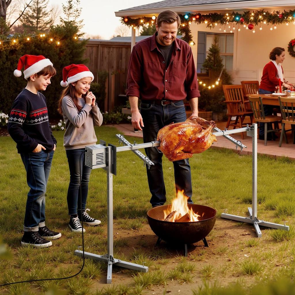 Rotisserie Grill, AC220-240V 8 Level Height Electric Rotisserie Grill Kit, BBQ Grills Rotisseries Kit with 60 kg Load Capacity, 38W Motor, Stainless