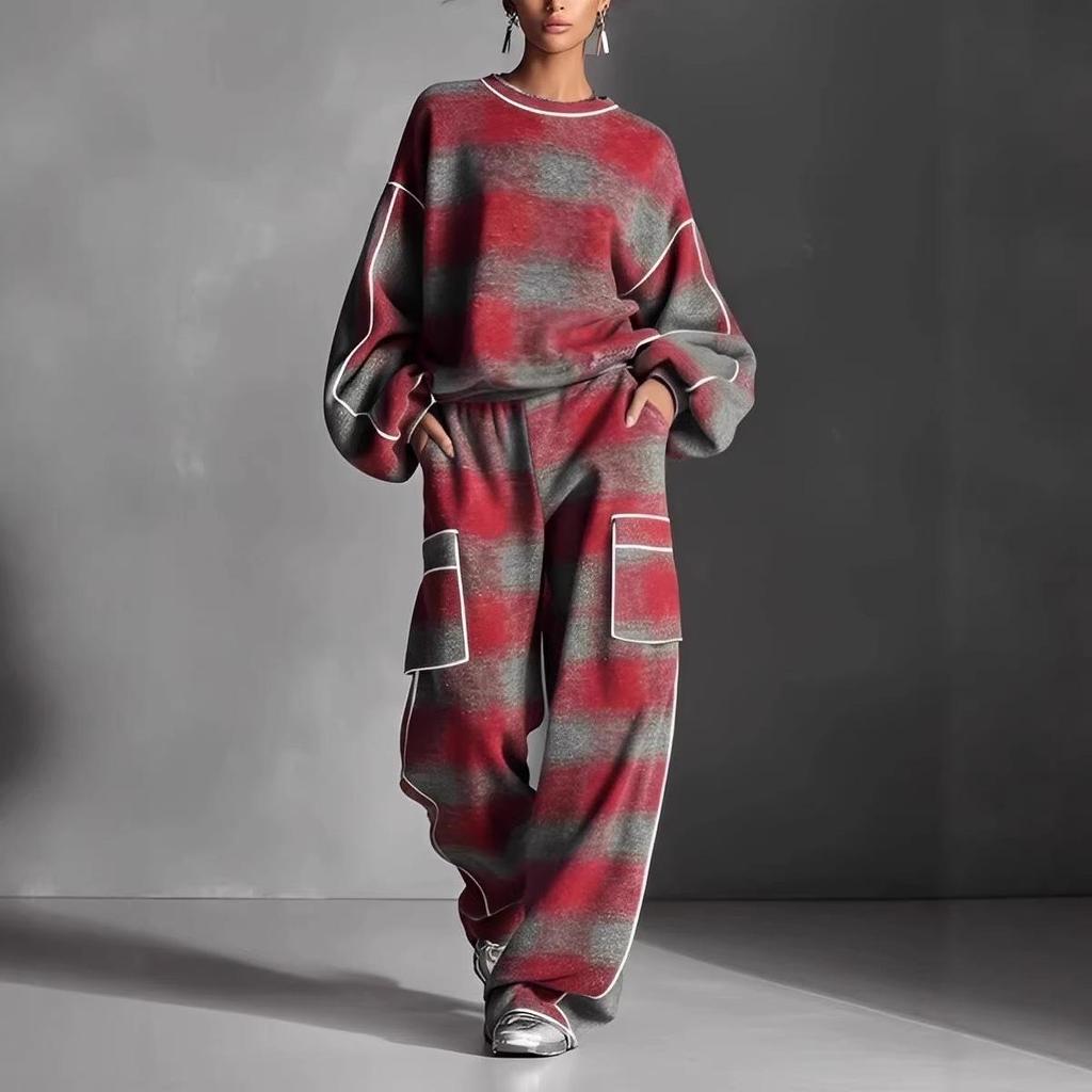 2025 European & American Women's Plaid Ruffled Pantsuit – Distressed Street Style