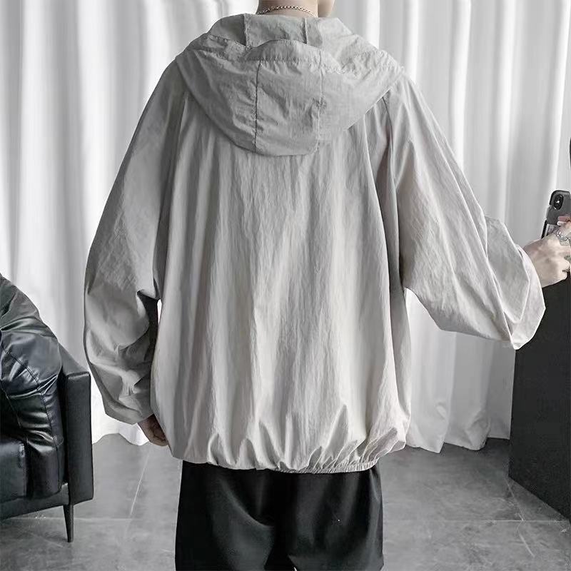 Simplicity Solid Color Hooded Ventilate Sunshade Sunscreen Comfortable Versatile Tracksuit Loose Men's Outerwear Summer 2024