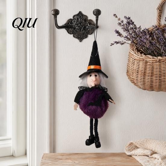 Halloween Collectible Doll Plush Pom Hanging Decoration, Pumpkin/Ghost/Black Cat/Witch Durable Ornament for Tree, Porch, Window Indoor Outdoor