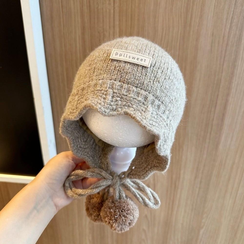 Pompom Baby Knit Hat Ear Protection Lacing Bonnet Soft Earflap Hats For Kids
