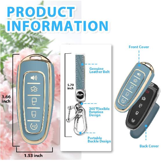 QBUC for Ford Key Fob Cover,360° TPU Car Key Case Protector with Keychain Compatible with Ford C-Max Edge Escape Expedition Explorer Flex Focus
