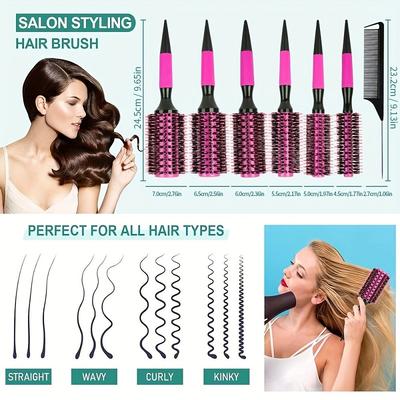 2pcs Professional Salon Comb Set Round Curly Hair Brush Anti-frizz Rolling Hairbrush with Fine Rat Tail Comb Portable Hair Tools