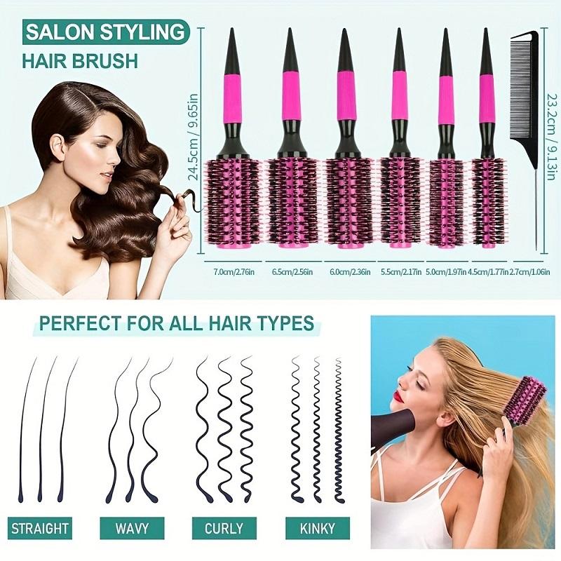 Ensemble de 2 peignes professionnels pour salon Brosse ronde pour cheveux bouclés Brosse à rouler anti-frisottis avec peigne à queue de rat fine Outils de coiffure portables