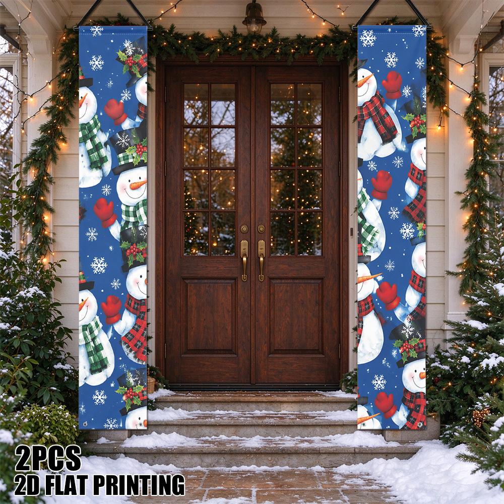 2D Flat, 2D Flat - 2D Flat, 2D Flat - 2D Flat Printing 2pcs Christmas Snowmen Snowflakes Golden Christmas Porch Decoration Couple, Autumn & Halloween