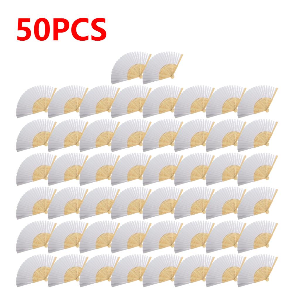 50PCS-1 DIY Paper Bamboo Folding Fan Adults Children's Calligraphy Painting Practice Blank White Folding Fan Wedding Gifts