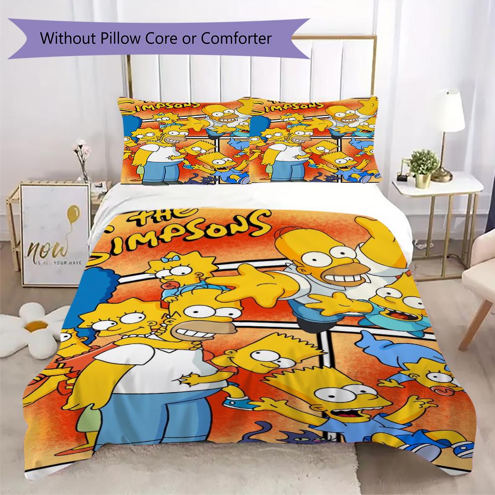 Pościel z wzorem rodziny Simpsonów Zestaw kołdry Poszewka na kołdrę Poszewka na poduszkę Dekoracja domu Prezent urodzinowy (1 * poszwa na kołdrę + 2 * poszewki na poduszki bez rdzenia)85
