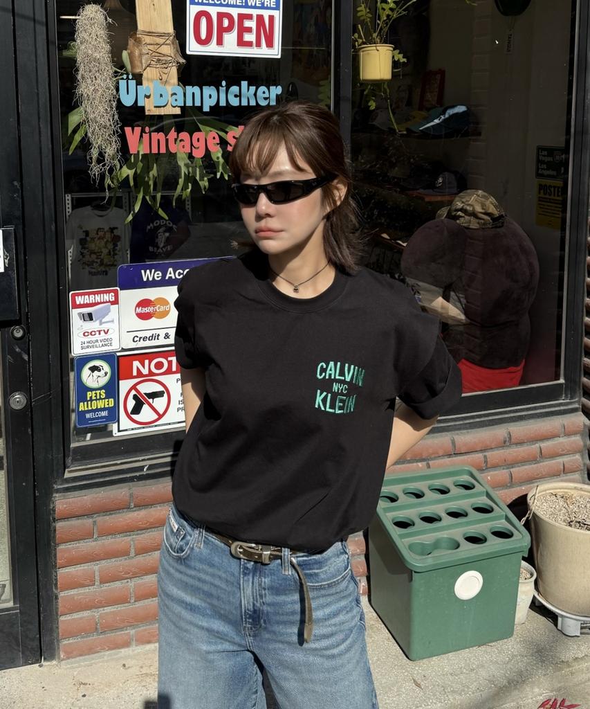 Kaelbinkeullainjin In The City Oversized Contrast Stitch Graphic Tee Black 4Rf296G Ub1