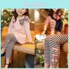 Adorable 2pcs Toddler Kids Baby Girls Outfits With Bowknot Top Striped Legging