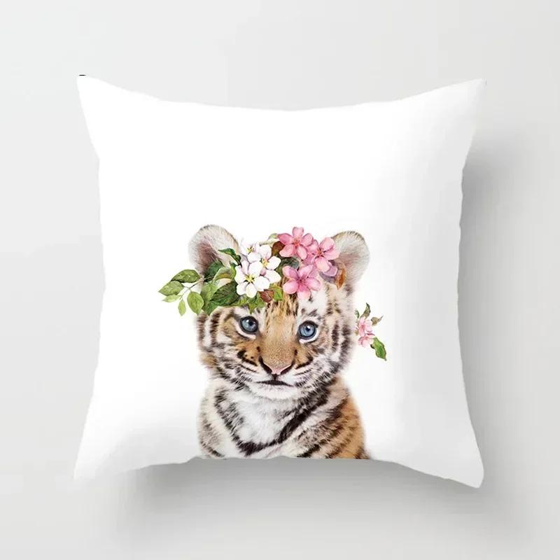 Cute Animals Print Decoration Cushion Cover For Wedding Throw Pillowcase Pink Flower Sofa Home Decor Party Pillowcover