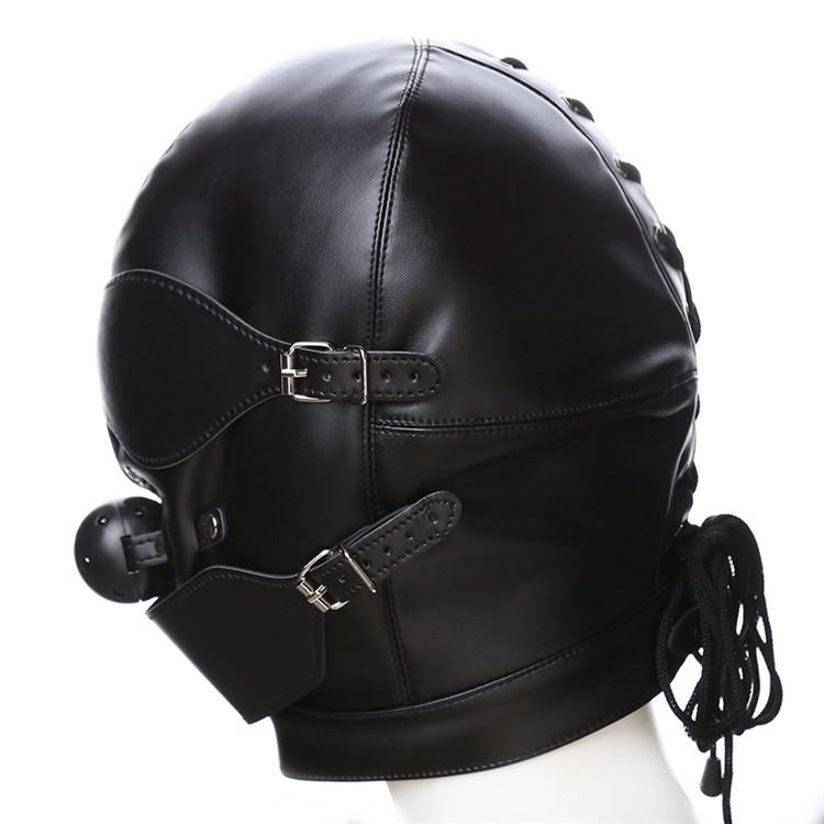 SM Headgear Leather Sandal Eye Opening Mouth Plug Fun Leather Mask Sex Toys for Adult