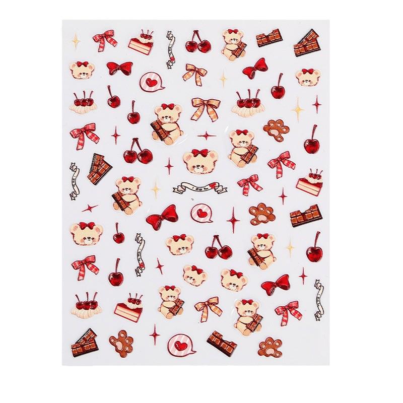 Little Bear Cartoon Nail Stickers: Cute, Versatile, Self-Adhesive Bow DIY Decorations