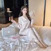 Pajamas women's light luxury ice silk spring and summer thin long-sleeved trousers cartoon suit Internet celebrity ice and snow silk loose loungewear
