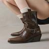 Fashion New Autumn Winter Split Leather Women Boots Fashion High Heels Square Toe Shoes for Women Short Boots Women Mujer Western Boots