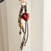 Vintage Leopard Patterned Heart Keychain Mushroom Woven Rope Backpack Pendant Handmade Beaded Bag Charm