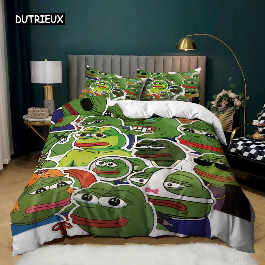 

Комплект постельного белья с изображением лягушки размера King, комплект постельного белья с изображением забавной лягушки в виде тропической амфибии для детей, 3D, тропическая природа, животное, полиэстер, пододеяльник EU single(135x200cm)