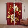 2Pcs Red And Golden Rose Floral Curtain Modern Arts Design Suitable For Bedroom Bathroom Living Room Dining Room Study Room