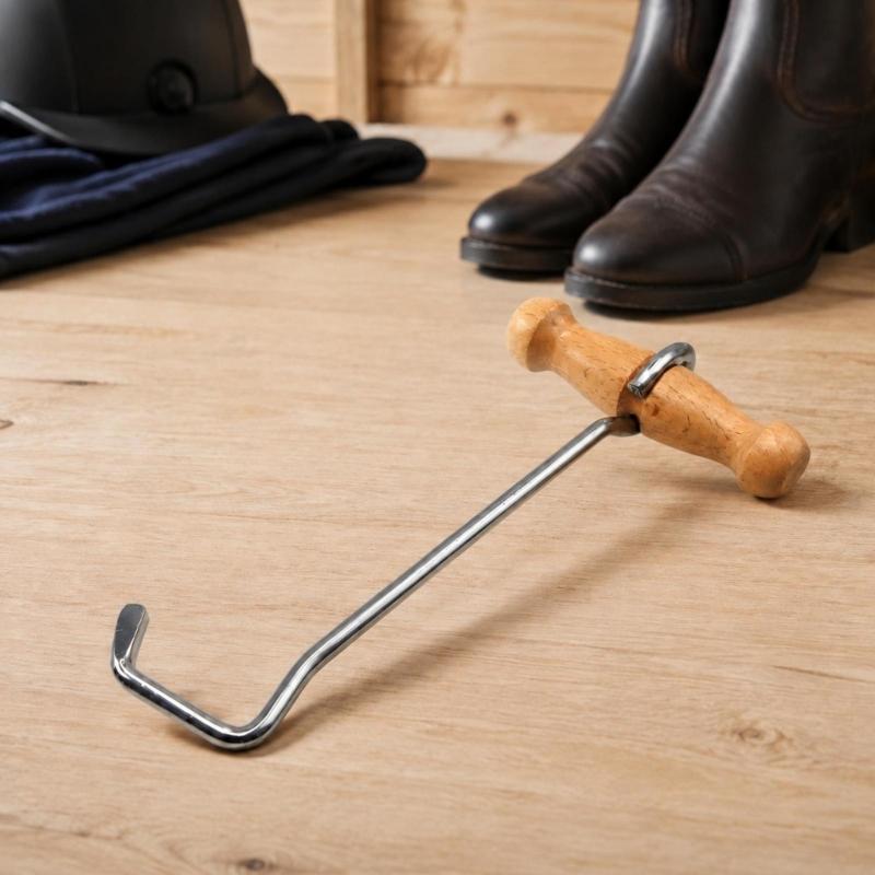 Stable Change Footwear Tool with Wooden Handle, Tall Footwear Removal Hook and Metal Frame for Daily Wear Use Daily