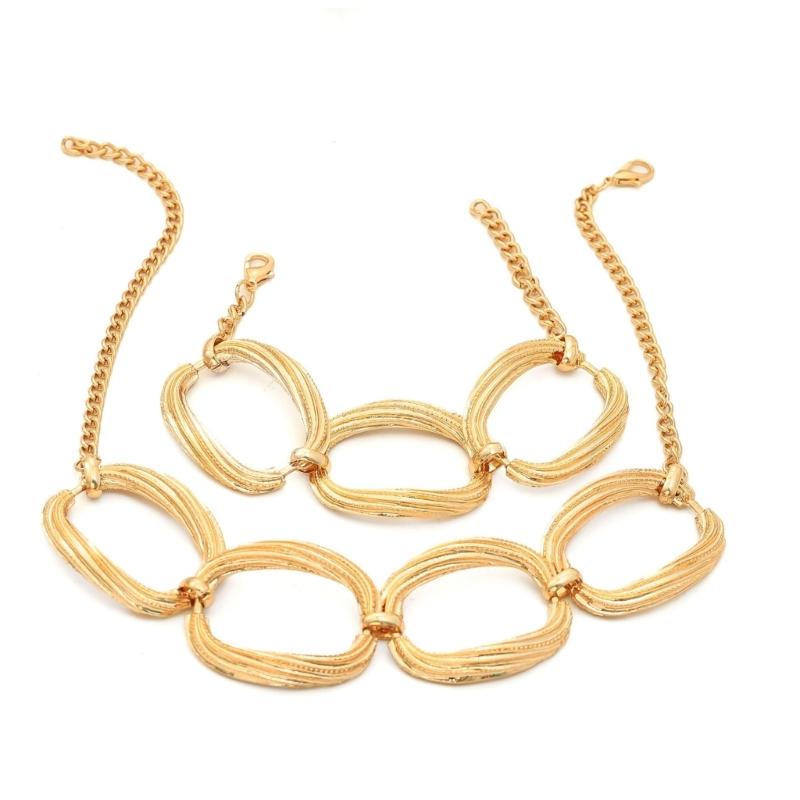 Modern Geometric Circle Necklace And Bracelet Set Adjustable Lightweight Jewelry For Everyday Fashion 1