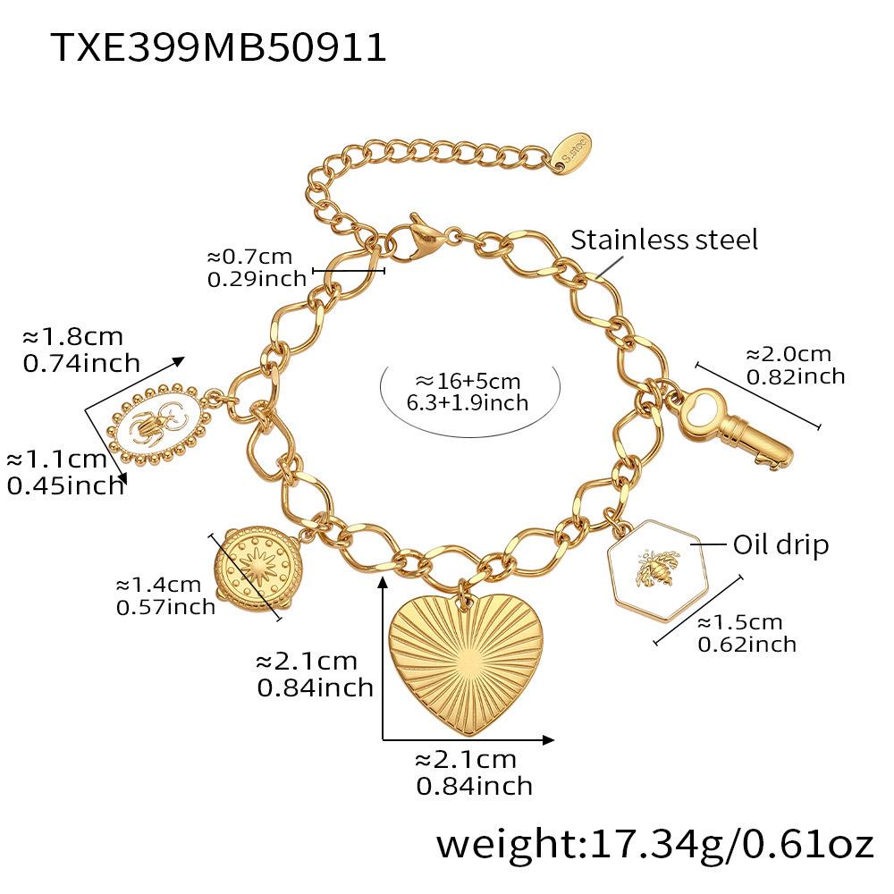 

Oumika Набор из ожерелья и браслета из нержавеющей стали с сердцем и капельным маслом - Европейские и американские хип-хоп украшения