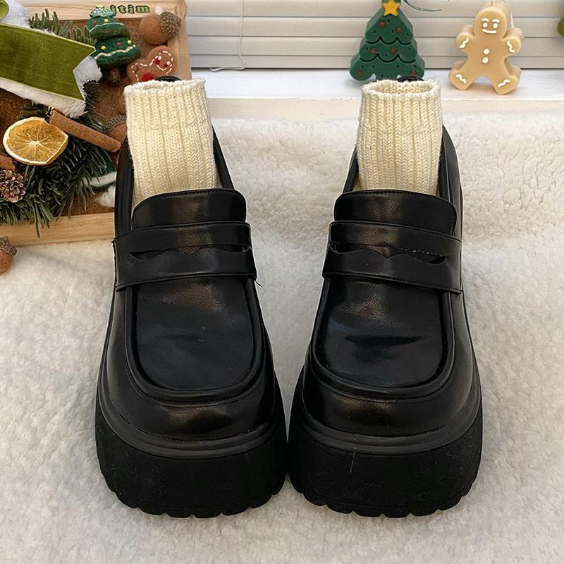 Лоферы на высоком каблуке женская обувь туфли-лодочки на массивном каблуке в стиле ретро женская форма студенческая обувь Мэри Джейн на платформе женские туфли 35 матовый черный 2168₽