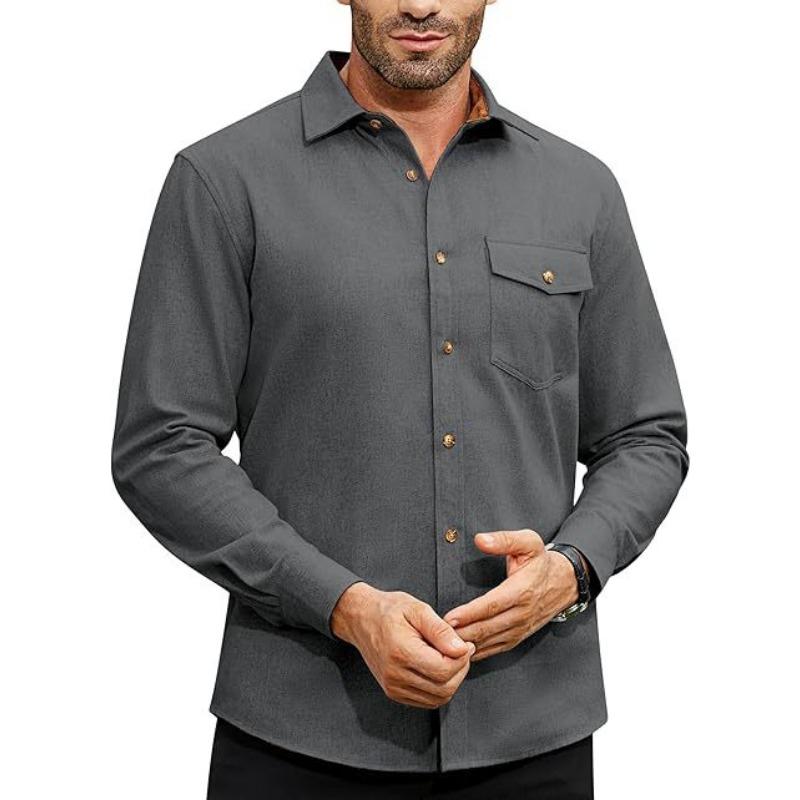 Autumn Long-sleeved Plain Collar Daily Vacation Solid Color Men's Shirt