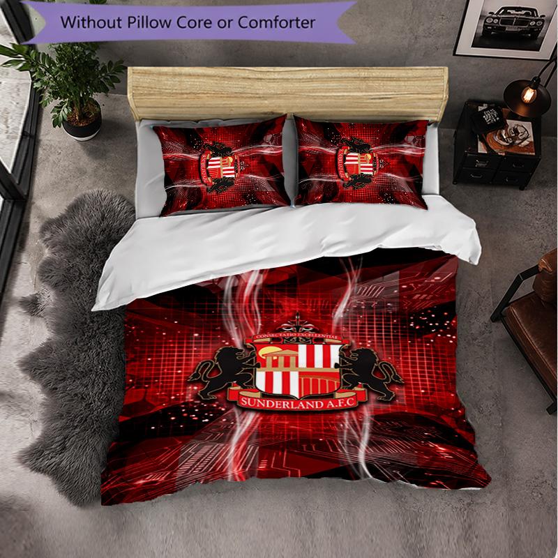 Sunderland Football 3-teiliges Bettwäsche-Set Weiches Bettbezug-Set mit Kissenbezügen Bedrucktes Schlafzimmer-Deko-Set für Zuhause