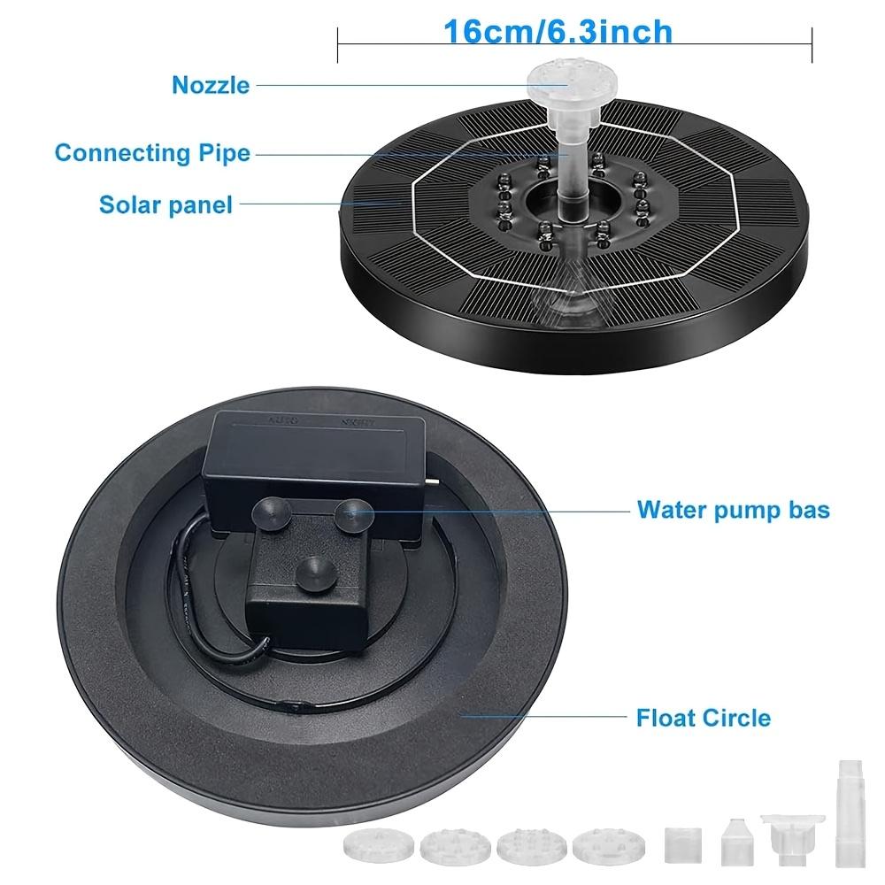 Pompa per Fontana Solare da 6,3 pollici, Pompa Acqua Fontana per Vasca Uccelli Solare da 3W Batteria Integrata 1500mAh, Fontana Solare LED con 6 Ugelli IPX8
