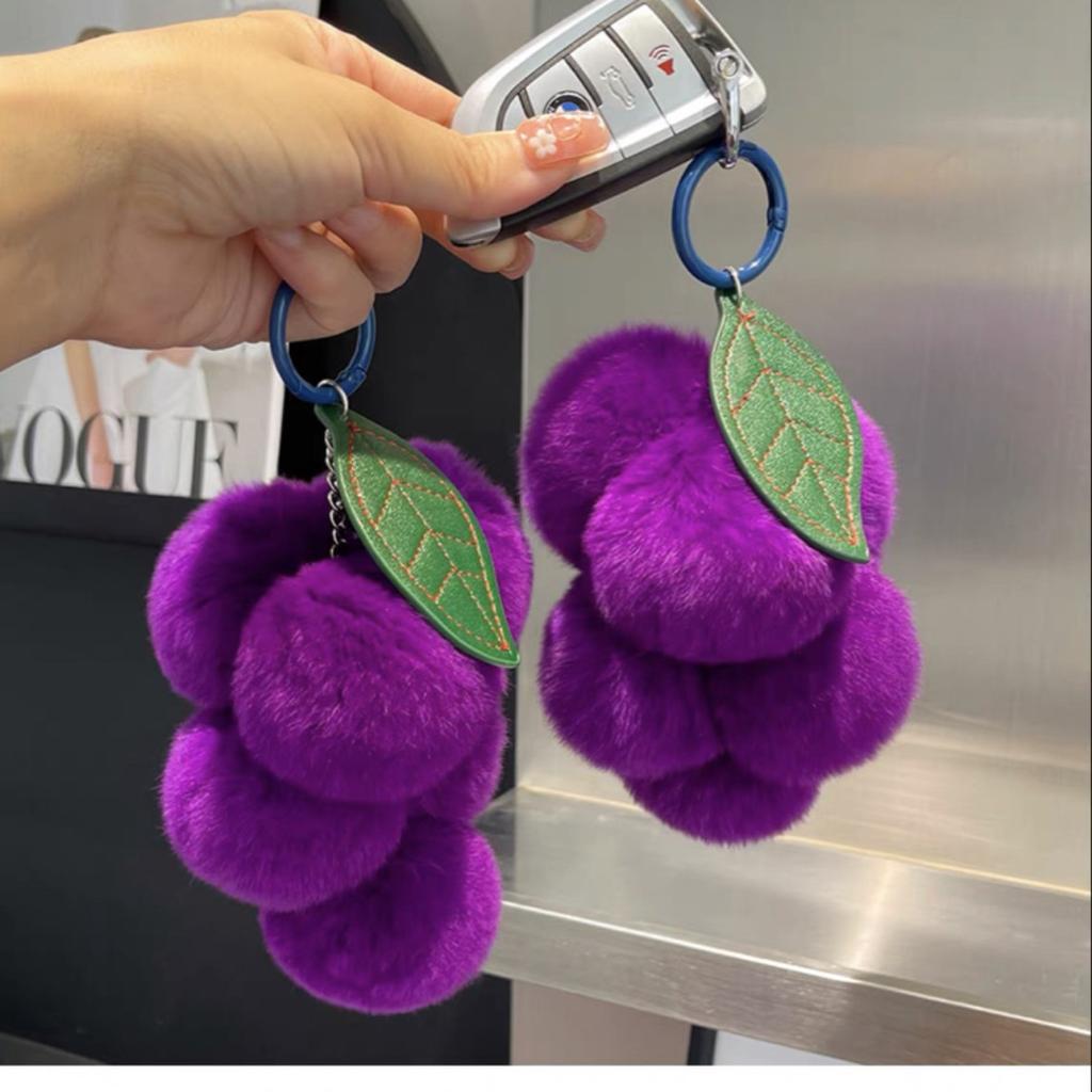 Purple Fluffy Keychain Rabbit Plush Grape Pendant Car Key Pendant Accessory