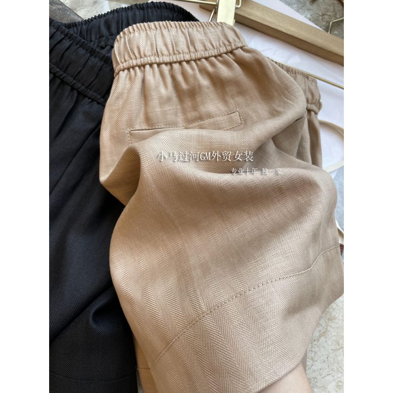 

Лавочник держит это при себе, R Одиночный тенсел лен!!! Шорты женские летние с высокой талией, эластичной талией, широкими штанинами, текстурой «елочка» Khaki M