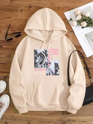 Be True Of Black White Photo Scenery Hoodies Unisex Unisex Hip Hop Casual Pullover Pocket Pullover Streetwear Fleece Couple Hoody