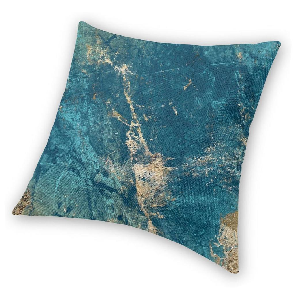 Turquoise Teal Blauw Marmer Vierkante Kussensloop Polyester Linnen Fluweel Bedrukt Rits Kussenhoes Bank Zitkussenhoes