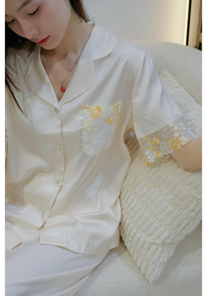 Elegant Ice Silk Women's Pajamas: Summer Short Sleeve, Light Luxury, Versatile Home Wear, Douyin's Hot Seller
