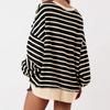 Women's Fashion Striped Round Neck Long Sleeve Button Top Color Blocked  Pullover Sweatshirt Top
